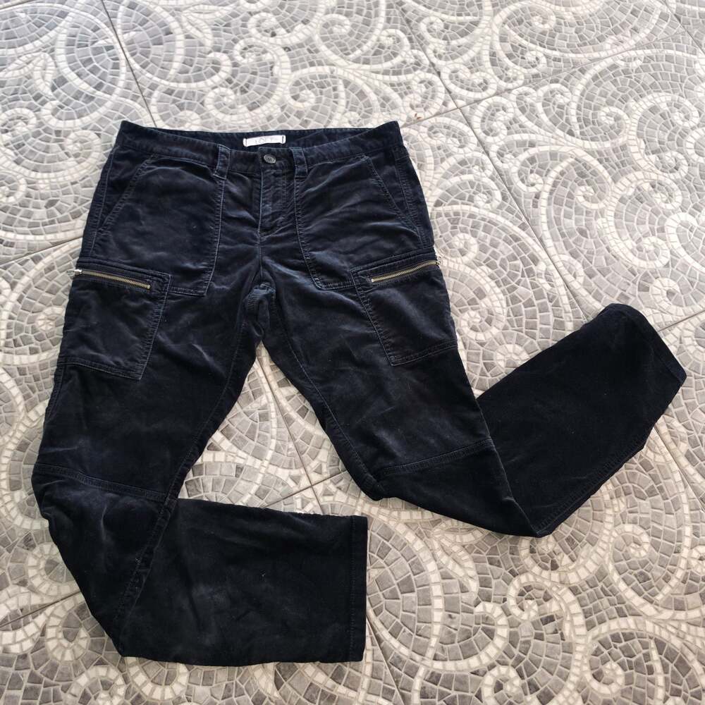 LOFT Black Velvet Utility Cargo Pants with Zip Pockets